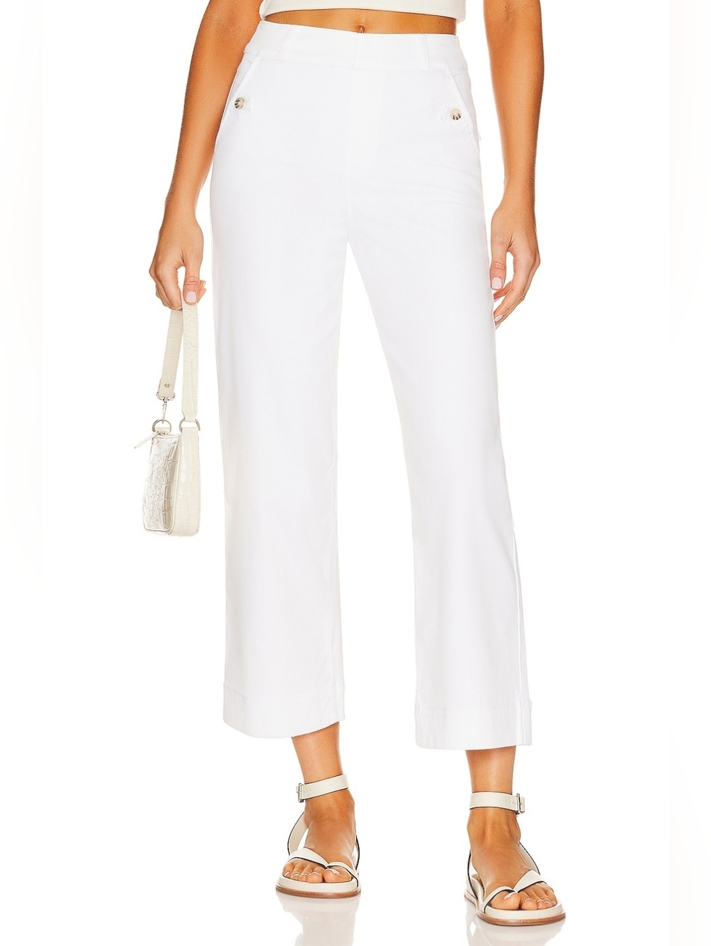 NWT SPANX REVOLVE Stretch Twill Cropped Wide Leg Pant in Bright White Size XS